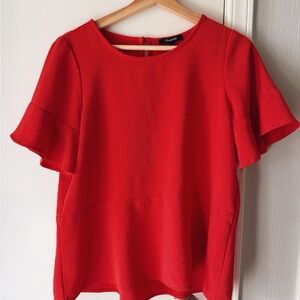 Madewell Bright Red Ruffle Sleeve Blouse